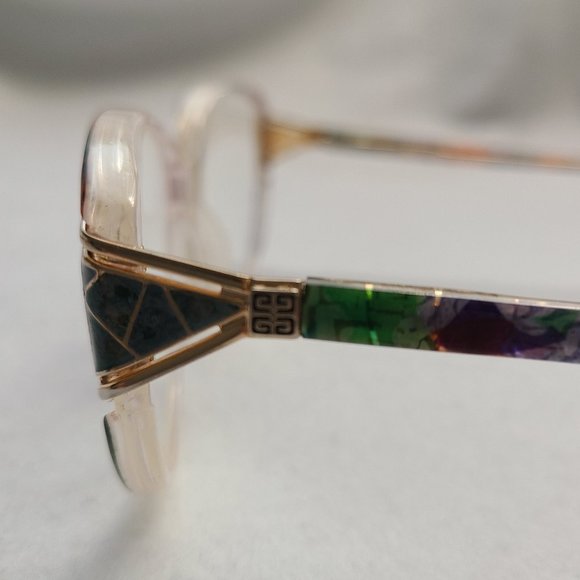 Vintage 80s Givenchy Eyeglasses Frames Clear Plastic Multi Colored Gold Accents - Picture 4 of 8